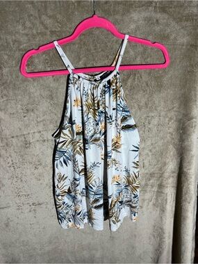 Papermoon White Halter Camisole with Blue and Gold Botanical Print